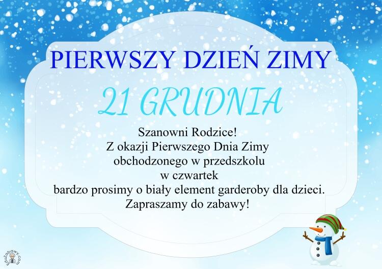 Pierwszy Dzie Zimy Dzie Bia Y Gminne Przedszkole Im D Bowej