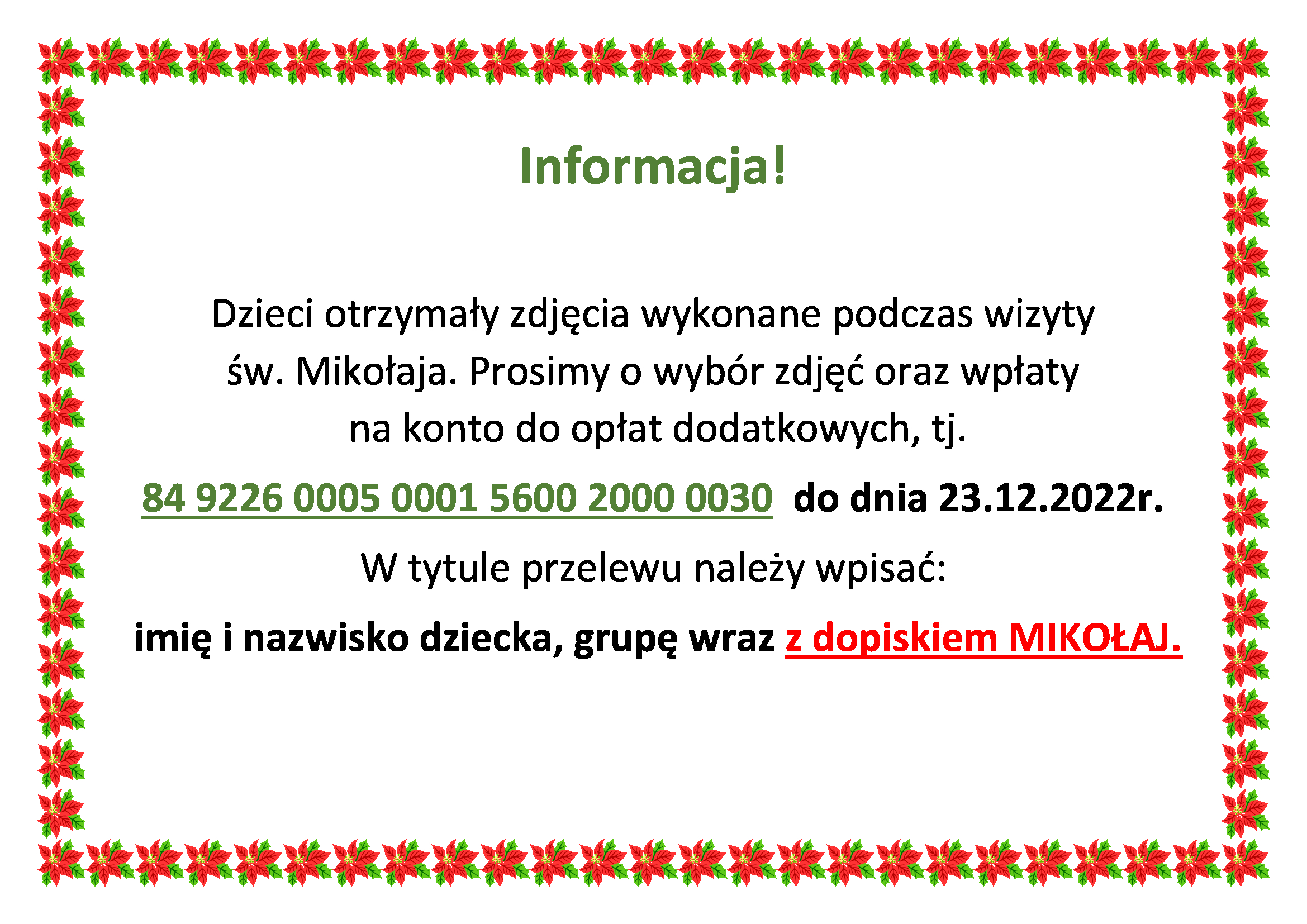 Informacja o zdjęciach ze Św. Mikołajem