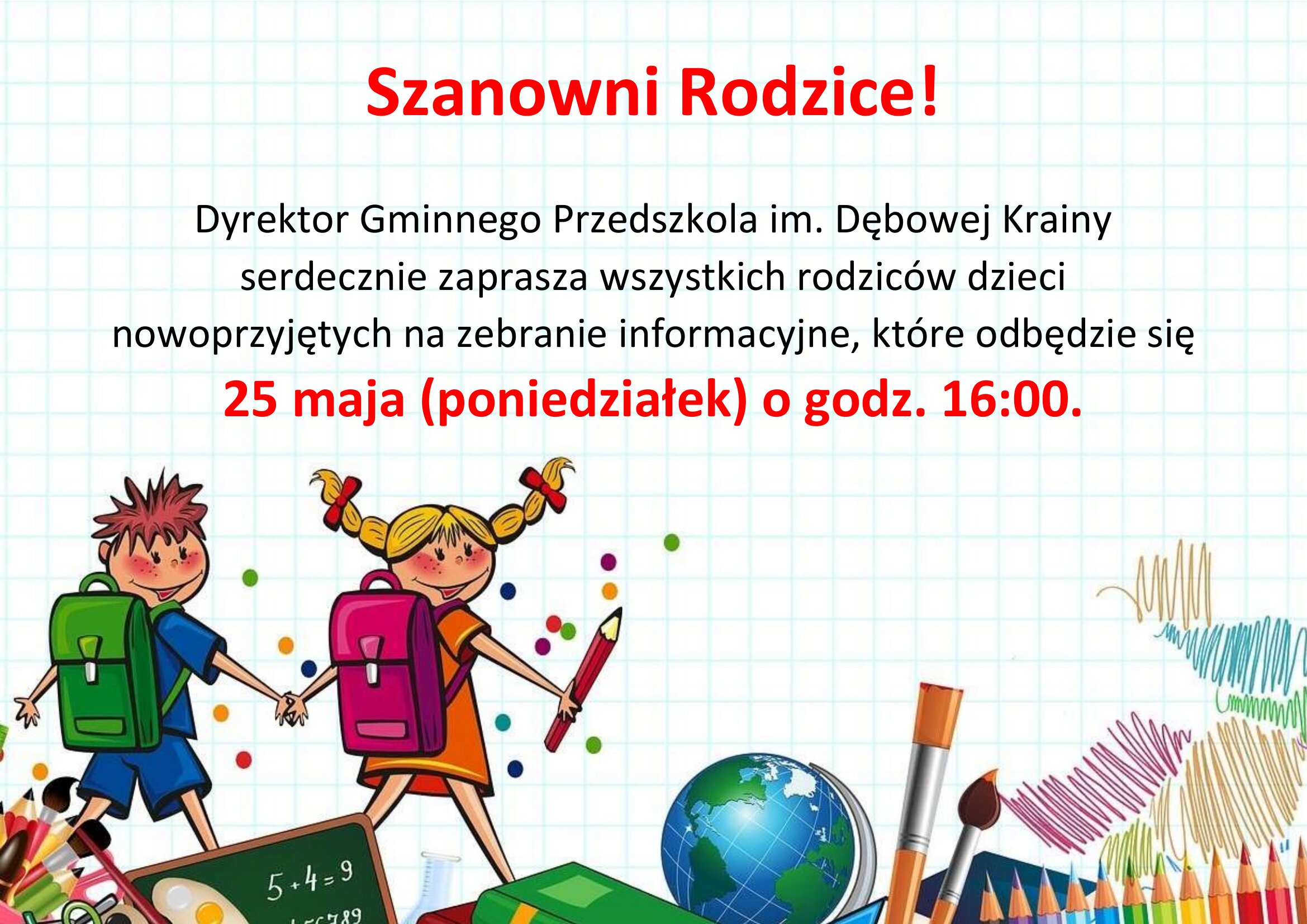 Ogłoszenie dla rodziców dzieci nowoprzyjętych